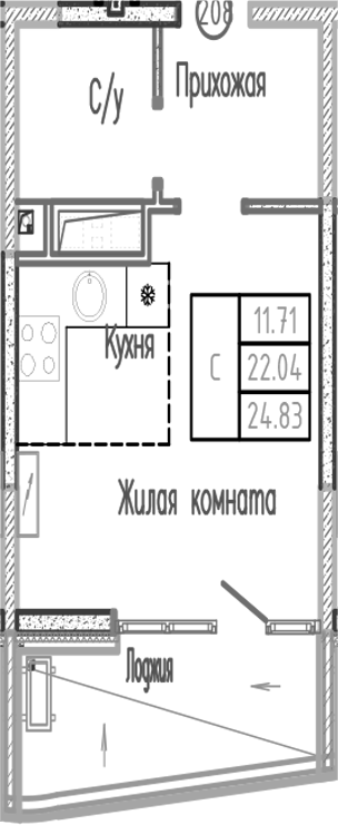 Студия, 21.99 м², 11/12 этаж, ЖК «Sun Hills Ольгинка»
