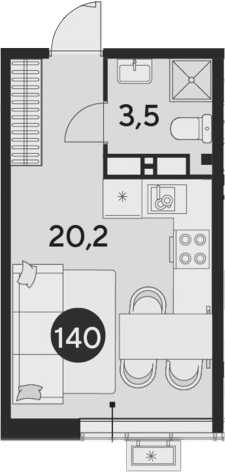 Студия, 23.7 м², 15/16 этаж, ЖК «Парк Победы»