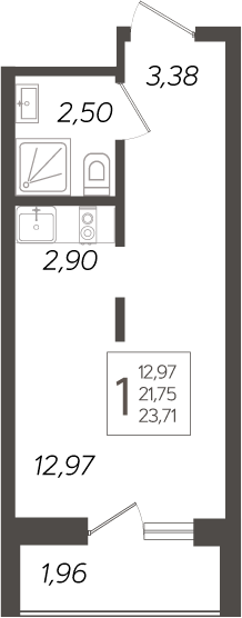 Студия, 21.75 м², 11/19 этаж, ЖК «Кислород»