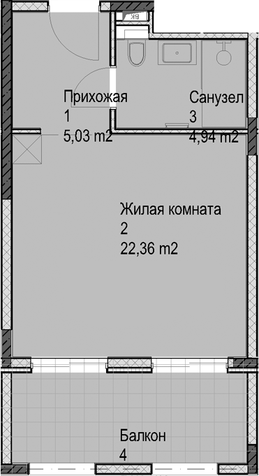 Студия, 32.33 м², 3/6 этаж, ЖК «Гостиничный комплекс Николай 1»
