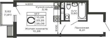 Продается 1-комн. квартира, 23.25 м²