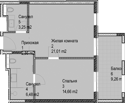 2-комн., 48.3 м², 4/6 этаж, ЖК «Гостиничный комплекс Николай 1»