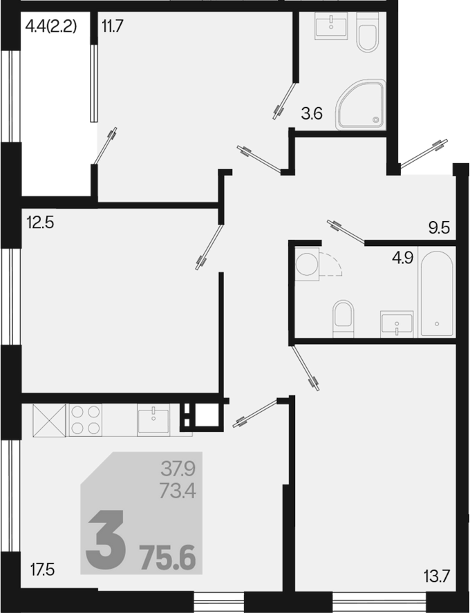 Продается 4-комн. квартира, 73.4 м²