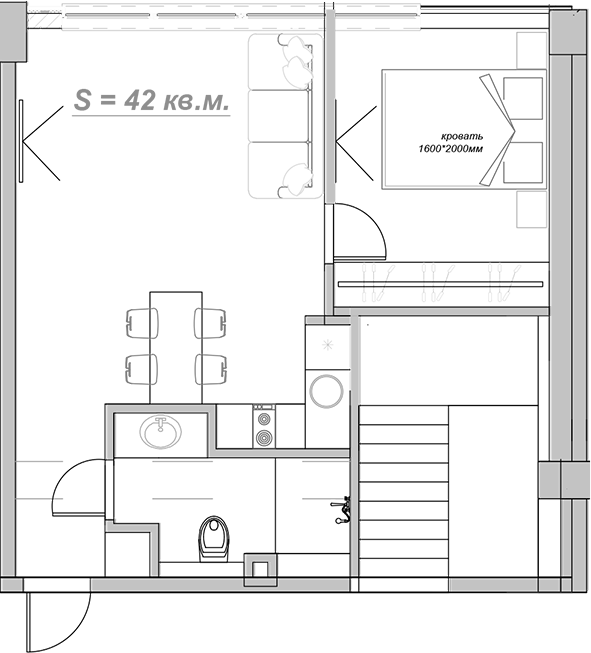 Объект, 43.5 м², 6/6 этаж, ЖК «Mirror»