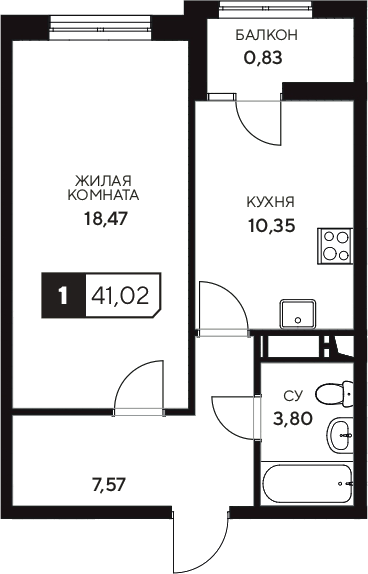 1-комн., 40.19 м², 4/20 этаж, ЖК «Центральный. Гамма»