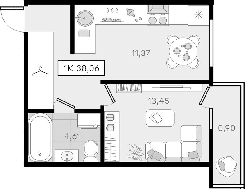 Продается 1-комн. квартира, 37.16 м²