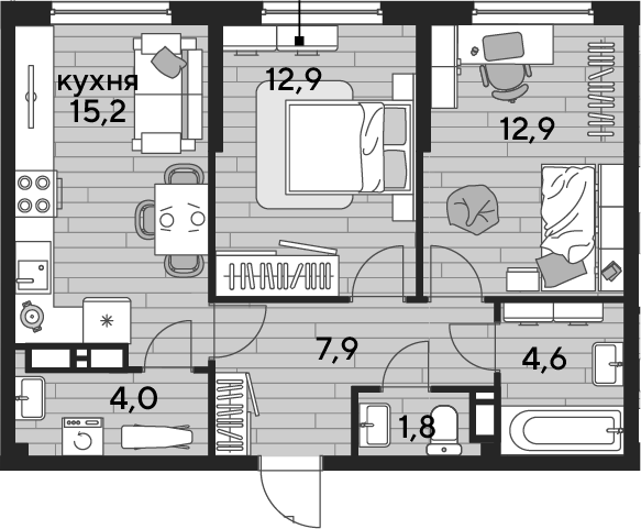 Продается 2-комн. квартира, 59.3 м²