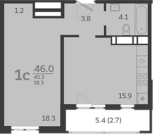 Продается 2-комн. квартира, 43.3 м²