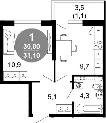 Продается 1-комн. квартира, 30 м²