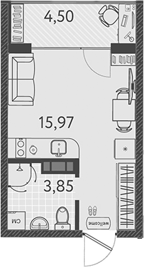 Студия, 19.82 м², 7/9 этаж, ЖК «Друзья»