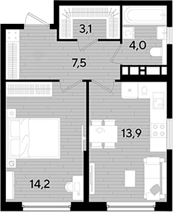 Продается 1-комн. квартира, 42.7 м²