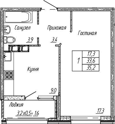 1-комн., 33.6 м², 13/18 этаж, ЖК «Архитектор. ГК ЮгСтройИнвест»