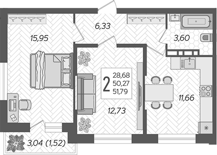 Продается 2-комн. квартира, 50.27 м²