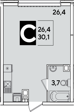 Студия, 30.1 м², 9/16 этаж, ЖК «Самолет»