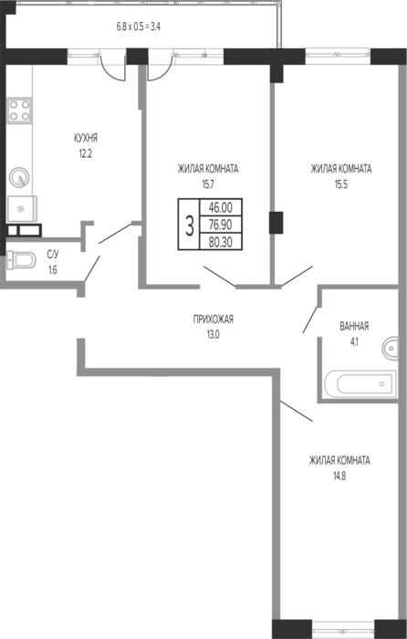 3-комн. Екатерининский парк