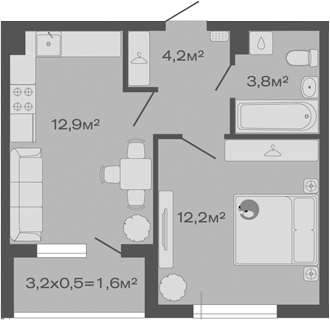 Продается 1-комн. квартира, 33.1 м²