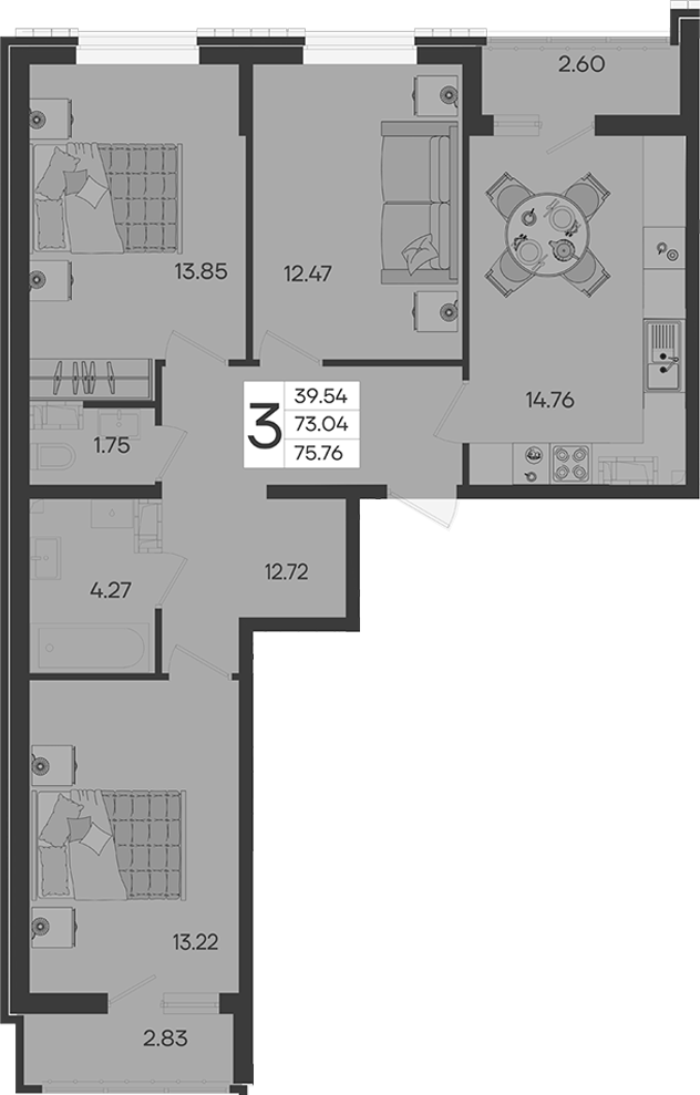 Продается 3-комн. квартира, 73.01 м²