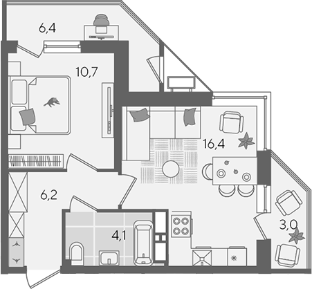 2-комн., 37.4 м², 15/24 этаж, ЖК «Рекорд»