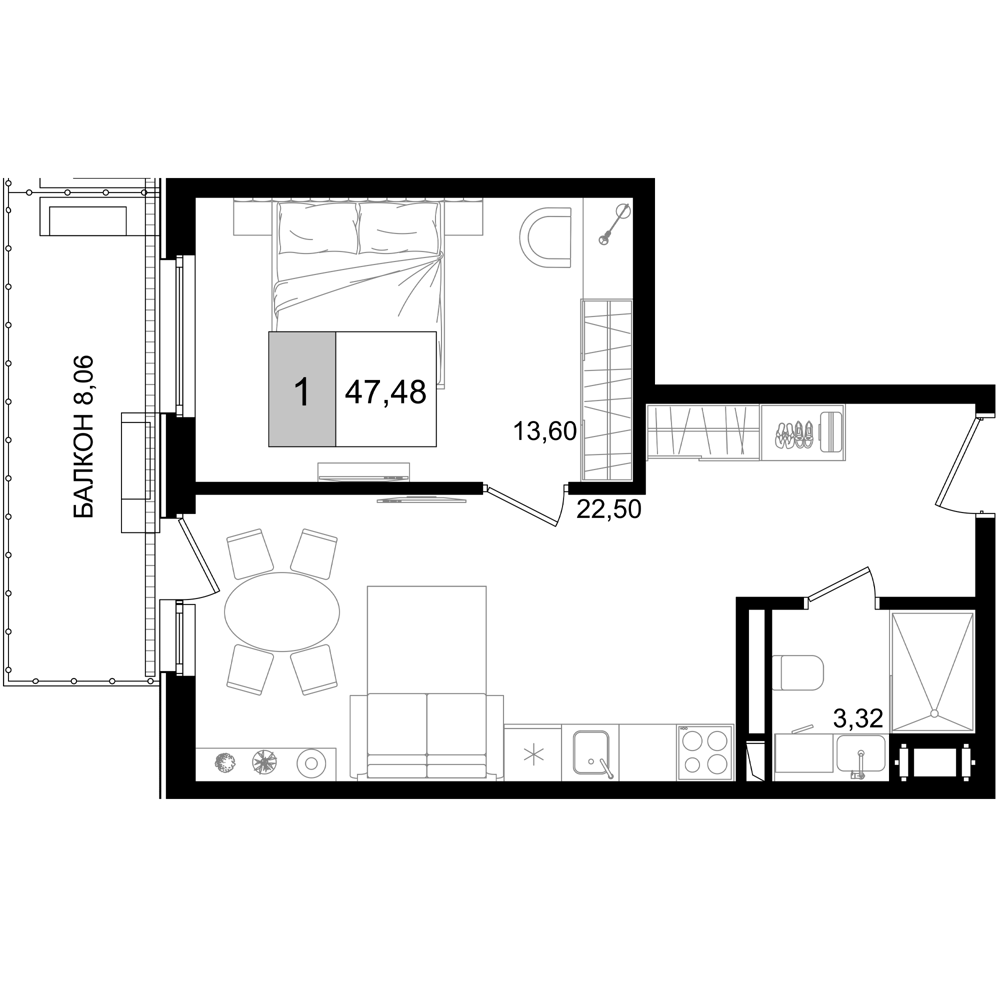 2-комн., 39.42 м², 3/8 этаж, ЖК «IT гостиничный комплекс Корсаков»