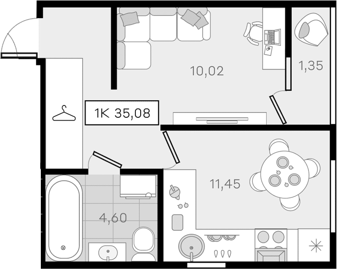 1-комн., 33.73 м², 6/8 этаж, ЖК «История 3»