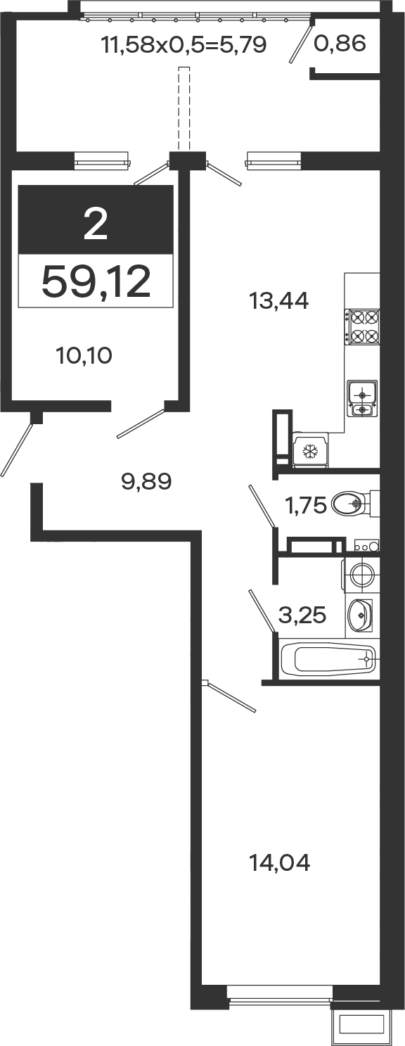 2-комн., 52.47 м², 18/18 этаж, ЖК «Образцово»