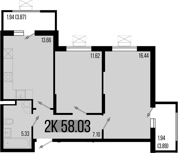 Продается 2-комн. квартира, 54.15 м²