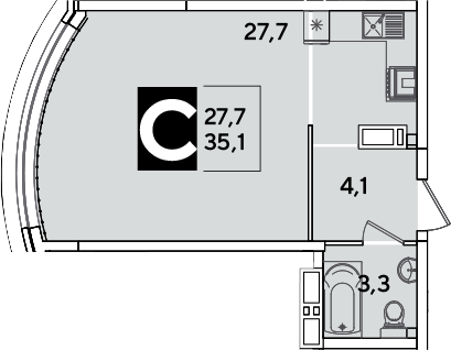 Продается 1-комн. квартира, 35.1 м²