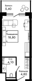 Студия, 27.7 м², 8/8 этаж, ЖК «Курортный отель Алеан Селект Агой»