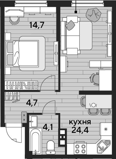 1-комн., 47.9 м², 3/16 этаж, ЖК «DОГМА ПАРК»