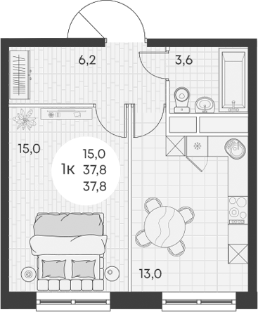 Продается 1-комн. квартира, 37.8 м²