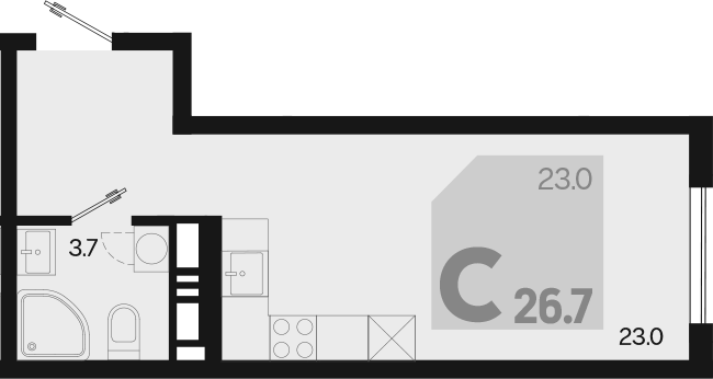 Студия, 26.7 м², 3/18 этаж, ЖК «Первое место»