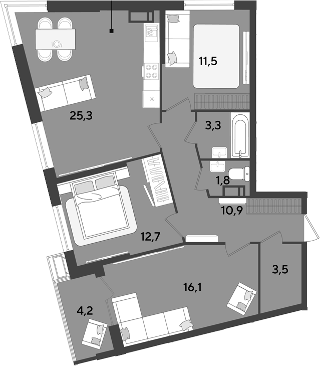 4+ комнаты, 85.1 м², 11/18 этаж, ЖК «Парк Победы»