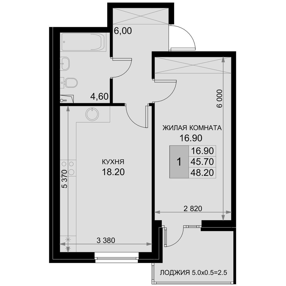 Продается 2-комн. квартира, 45.7 м²