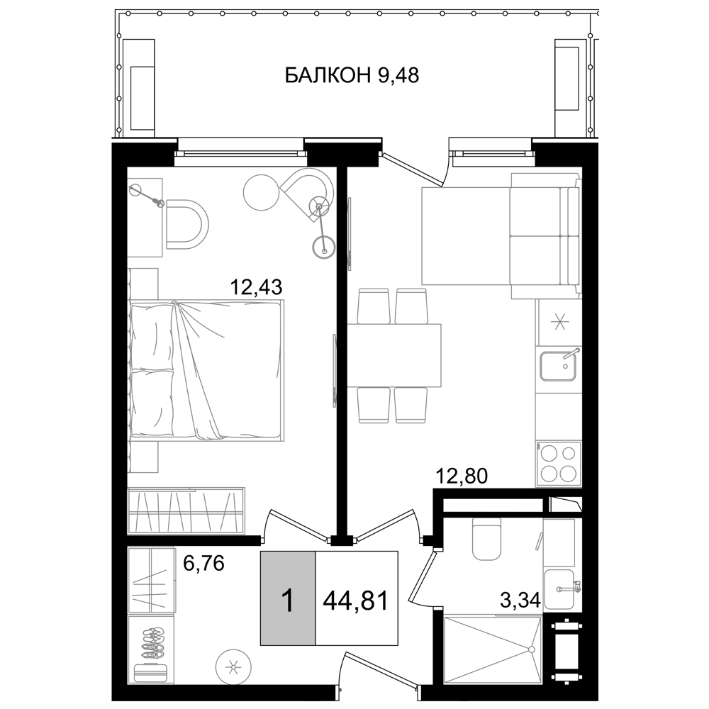 2-комн., 35.33 м², 5/8 этаж, ЖК «IT гостиничный комплекс Корсаков»