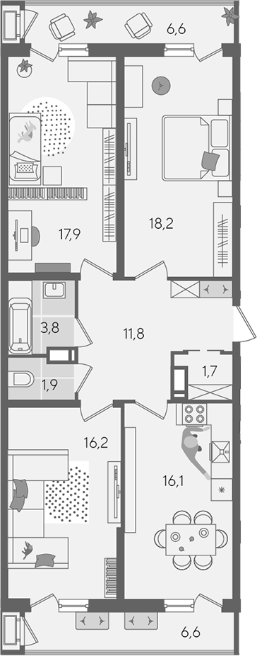 4+ комнаты, 87.6 м², 22/24 этаж, ЖК «Рекорд»
