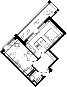 Студия, 46.5 м², 9/9 этаж, ЖК «Гостиничный комплекс Мореград»