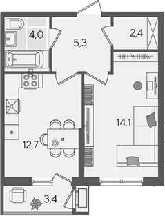 1-комн., 38.5 м², 2/24 этаж, ЖК «Рекорд»