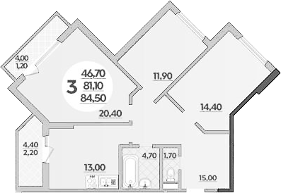 3-комн., 81.6 м², 2/22 этаж, ЖК «Парк у дома»