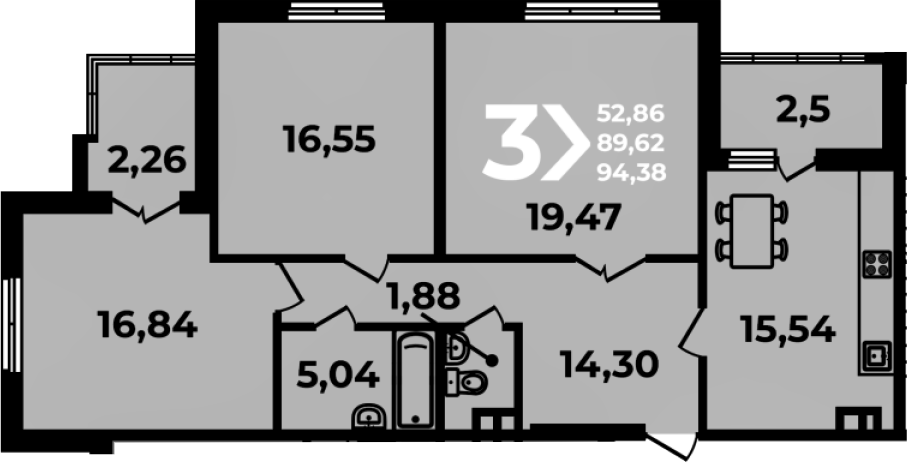 4+ комнаты, 89.62 м², 4/19 этаж, ЖК «Аксиома»