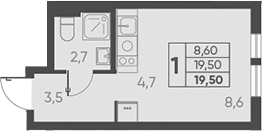 Студия, 19.5 м², 15/15 этаж, ЖК «Барса»