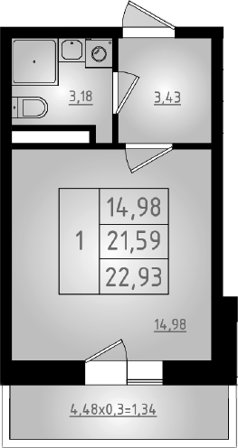 Студия, 21.59 м², 8/8 этаж, ЖК «Мега 2»