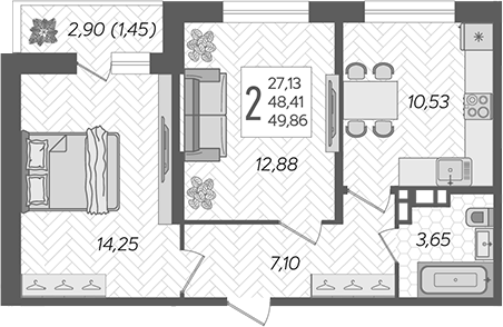 Продается 2-комн. квартира, 48.41 м²