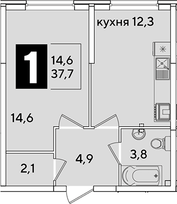 Продается 1-комн. квартира, 37.7 м²