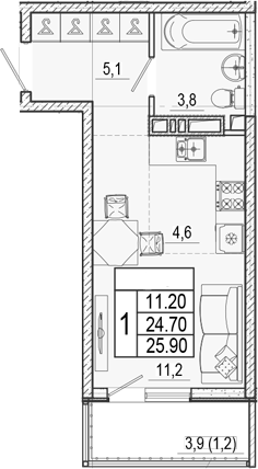 Студия, 24.7 м², 13/17 этаж, ЖК «Лестория»