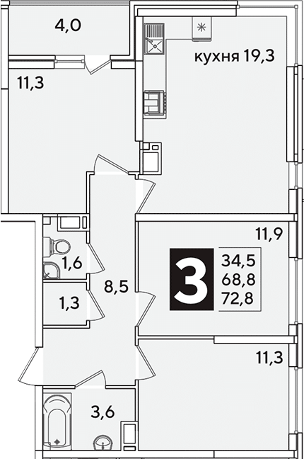Продается 4-комн. квартира, 68.8 м²