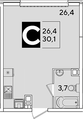 Студия, 30.1 м², 6/16 этаж, ЖК «Самолет»