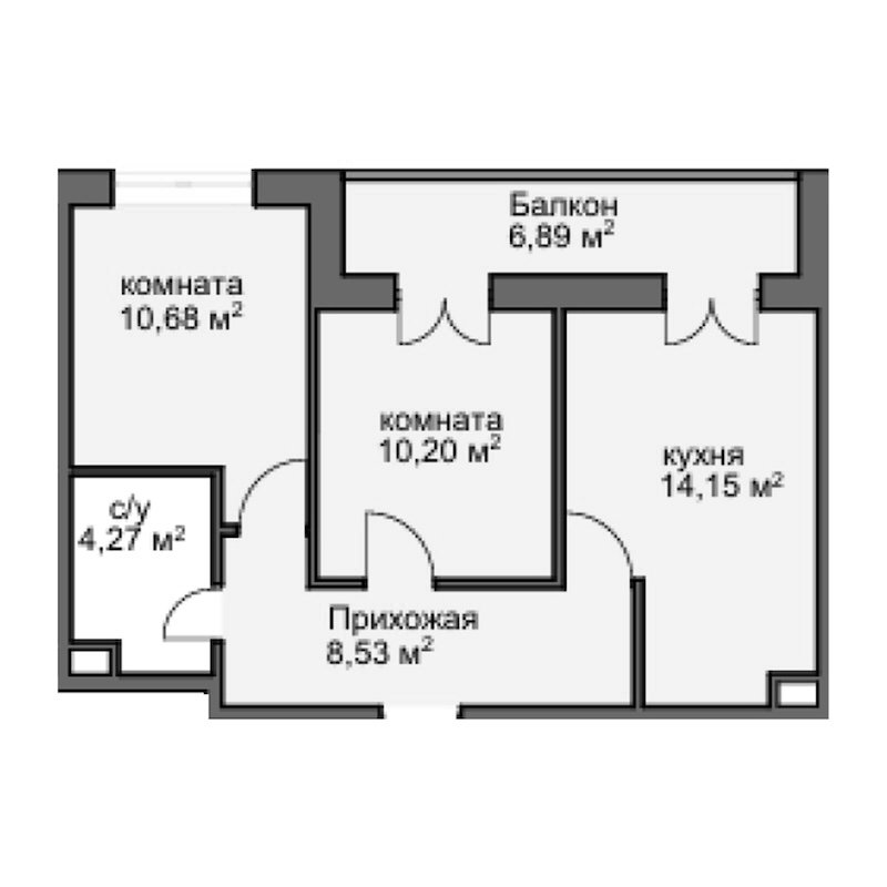 2-комн., 47.69 м², 6/8 этаж, ЖК «Центральный двор»