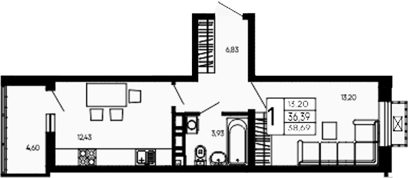 1-комн., 36.39 м², 11/16 этаж, ЖК «Эпос»