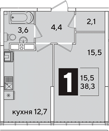 Продается 1-комн. квартира, 38.3 м²