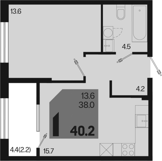 Продается 1-комн. квартира, 38 м²